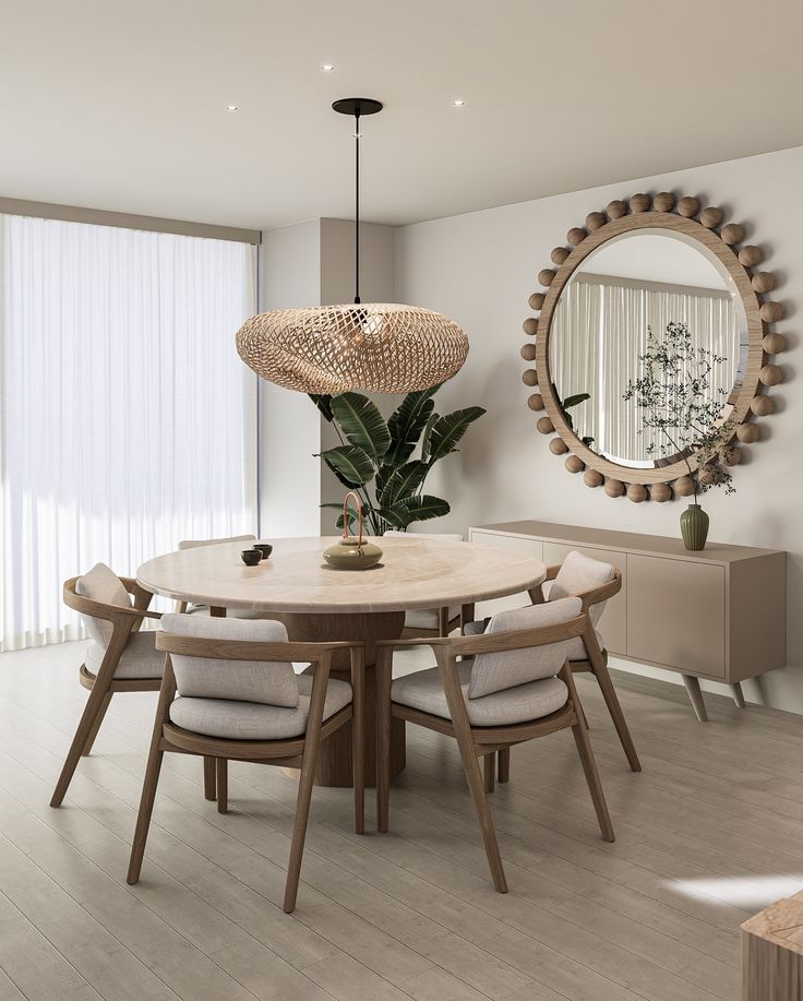 Salle à Manger Ronde Moderne – Table en Bois Clair & Chaises Design Contemporaines