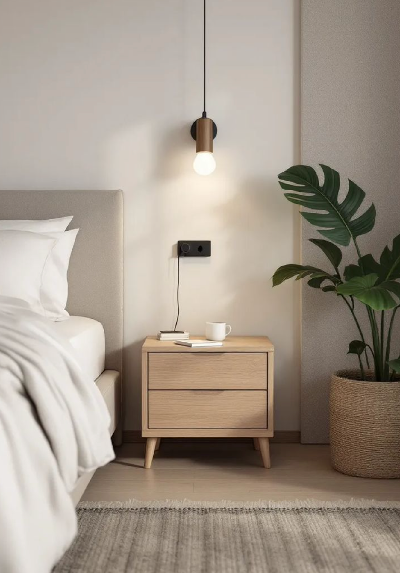 Table de Chevet Scandinave en Bois Clair – 2 Tiroirs – Design Moderne Minimaliste