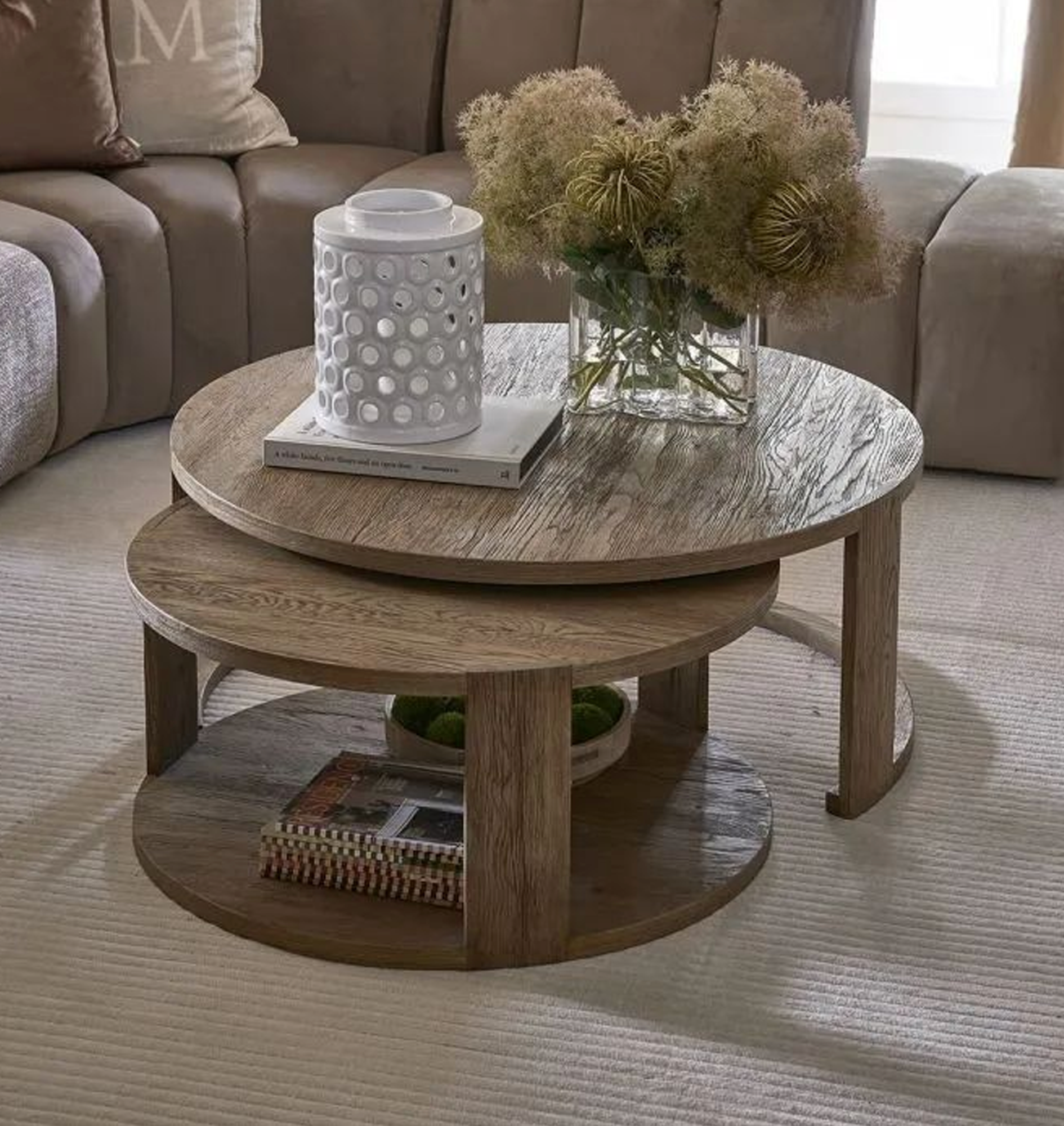 Table Basse Ronde en Bois Naturel – Design Moderne et Scandinave à Double Plateau