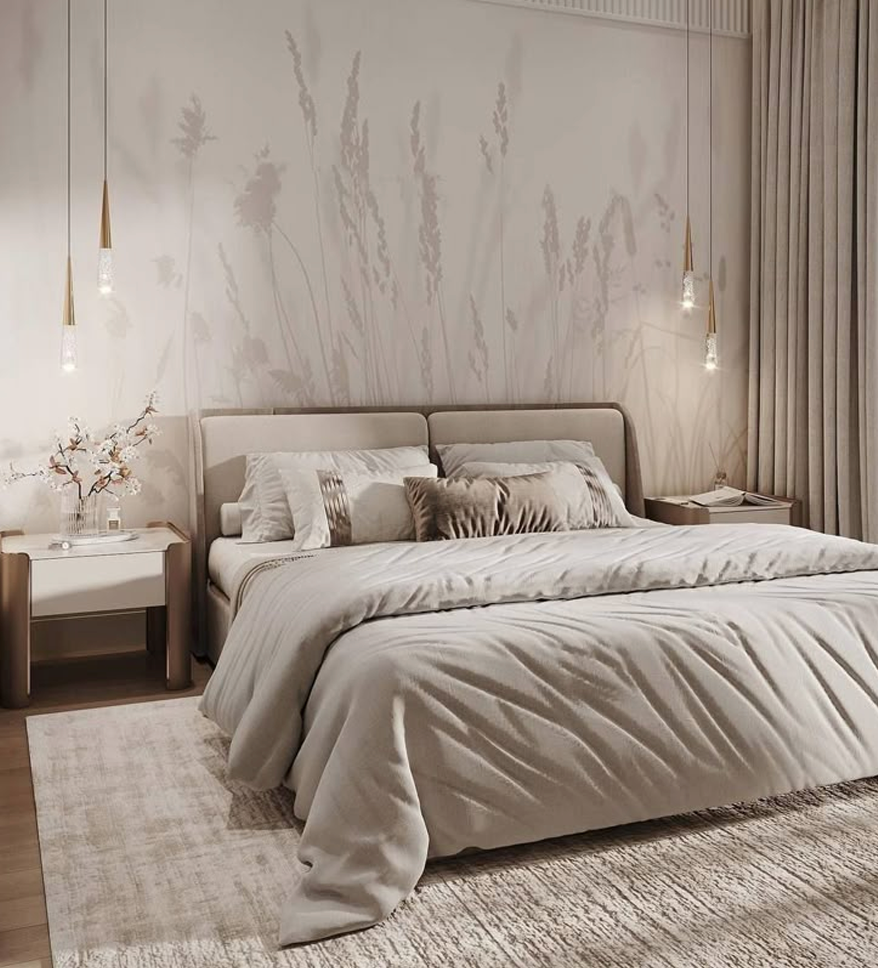 Chambre Moderne Beige – Lit Design Contemporain