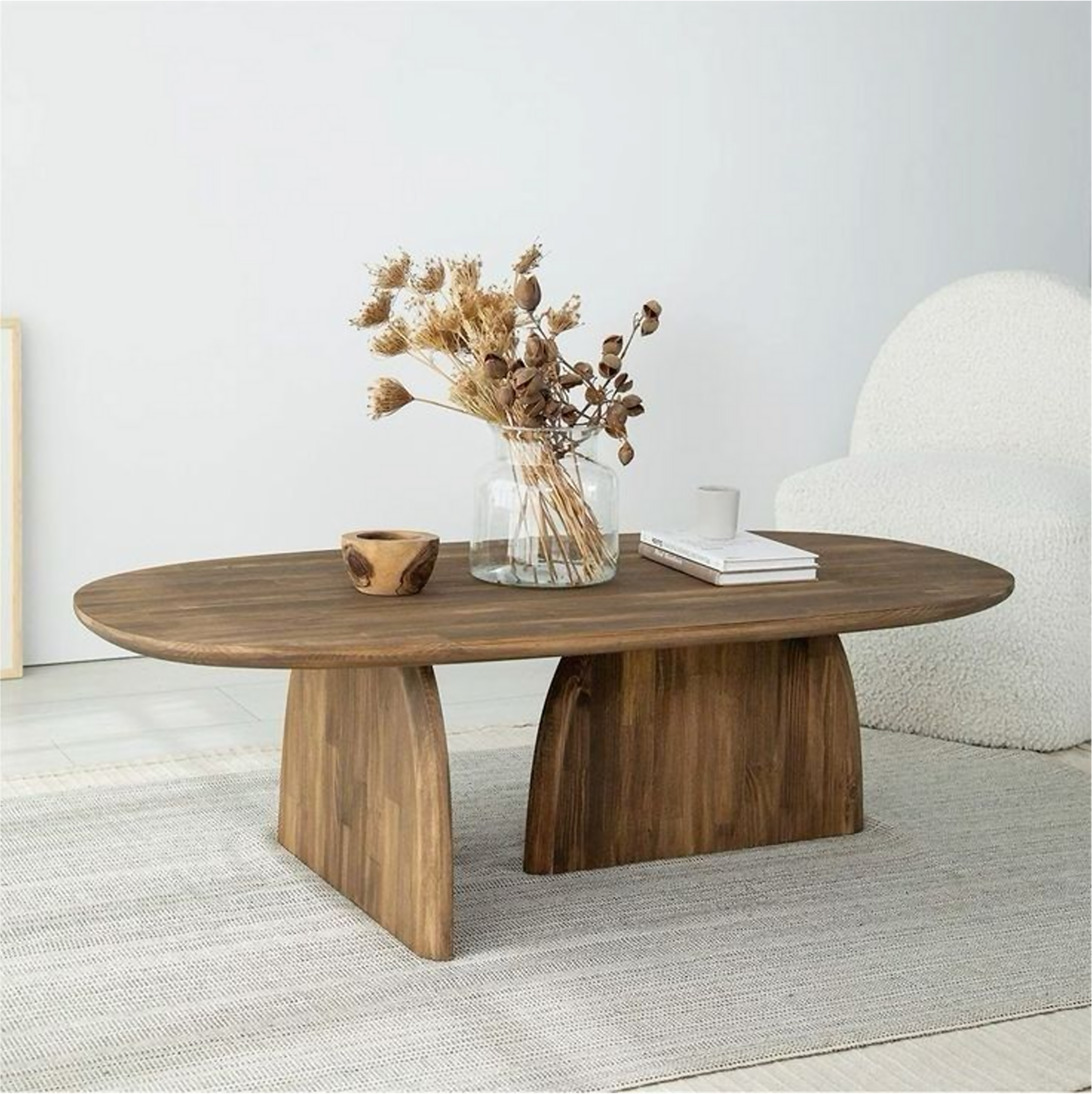 Table Basse Ovale en Bois Massif – Design Moderne Organique et Minimaliste